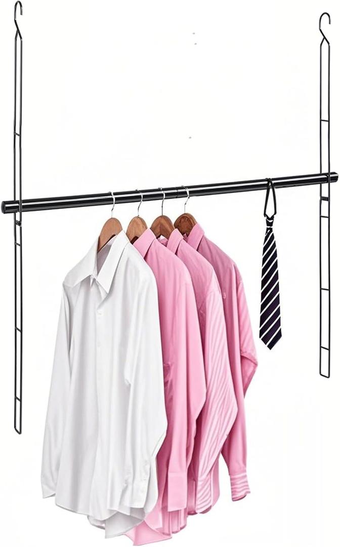 Hanging Closet Rod 46.85in, 6 Height Adjustable Closet Hanging Organizer, Heavy Duty Closet Extender Hanging Rod, Space Saving Clothes Hanging Bar Closet Poles for Hanging Clothes,Black