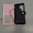 UEEBAI Wallet Case for Samsung Galaxy S25 Ultra 5G, Leather Phone Wallet Kickstand RFID Blocking Flip Case Card Slots Wrist Strap Relief Engraved Pattern Magnetic Closure Flower Cover, Black Rose