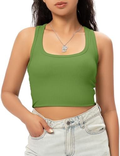GGOV Sports Crop Tank Tops for Women Cropped Workout Tops Racerback Running Yoga Tanks Cotton Sleeveless Gym Shirts XS