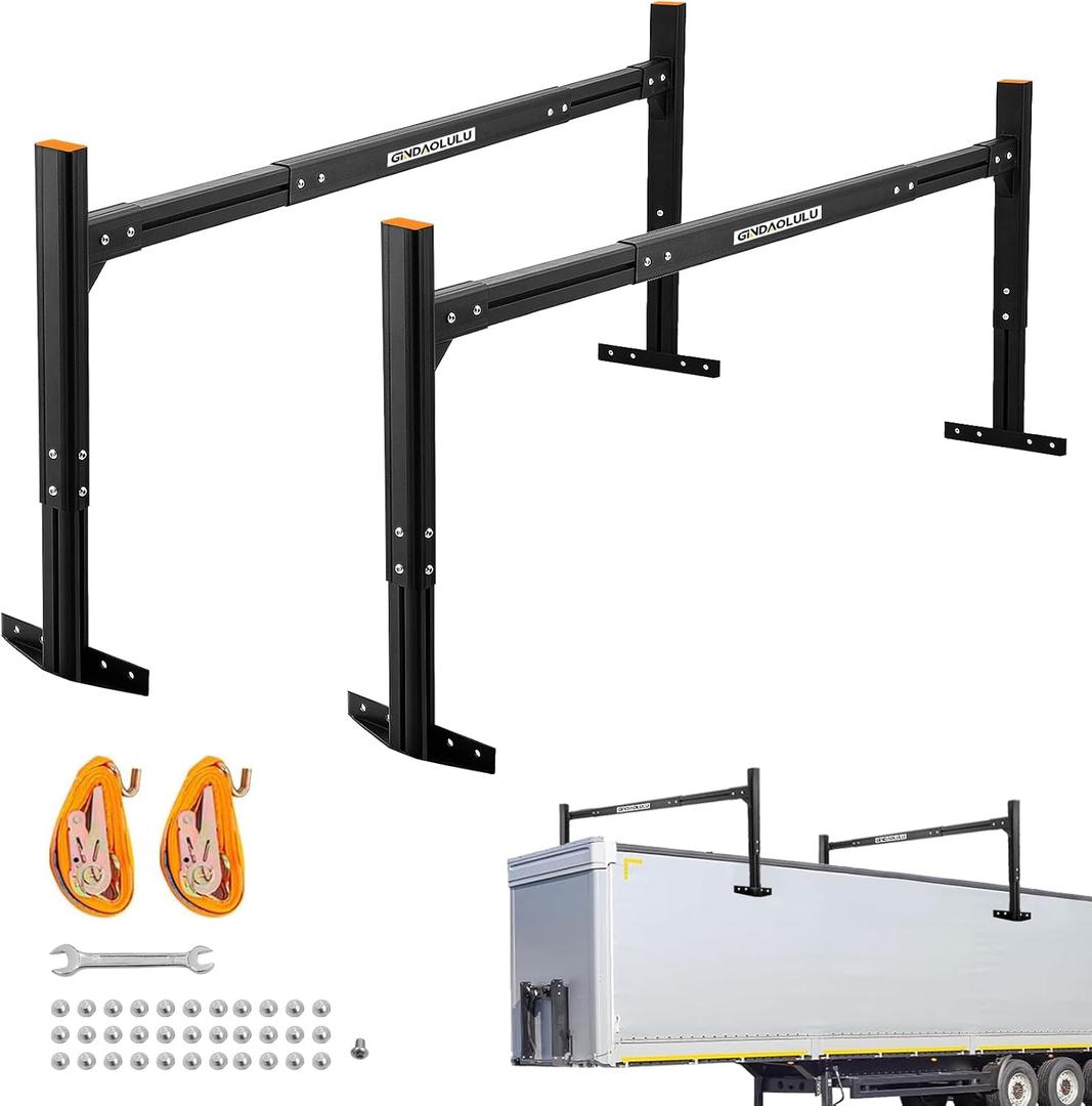 800 lbs Capacity Aluminum Trailer Ladder Rack,Cargo Box Truck Ladder Rack,Adjustable 6FT to 8.2FT Trailer Roof Ladder Rack with 2 Straps for Universal Enclosed Trailers and Open Trailers (Black)