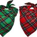 Malier 2 Pack Dog Bandana Christmas Classic Plaid Pets Scarf Triangle Bibs Kerchief Set Pet Costume Accessories Decoration for Small Medium Large Dogs Cats Pets (Green + Red, Small)