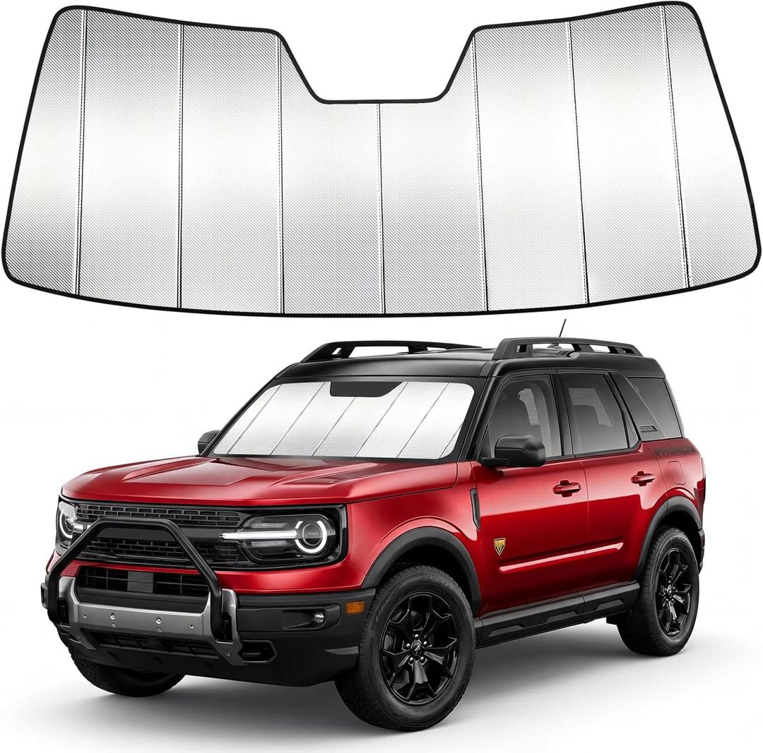Windshield Sun Shade Custom Fit for Ford Bronco Sport 2021-2026, Accordion Folding Thick Window Sunshade Block Heat 99% UV Rays Sun Visor Keep Cooler Car Accessories