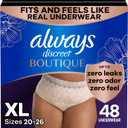Always Discreet Boutique Adult Incontinence and Postpartum Underwear for Women, Maximum Protection, XL, Rosy, 48 Count (Packaging May Vary)
