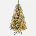 5 FT Artificial Christmas Tree Hinged w/ 200 Warm LED Lights & 126 Red Berries