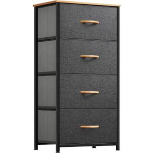 YITAHOME Dresser with 4 Drawers - Fabric Storage Tower, Organizer Unit for Bedroom, Living Room, Hallway, Closets - Sturdy Steel Frame, Wooden Top & Easy Pull Fabric Bins (Dark Grey)