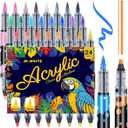 JR.WHITE 24 Colors Acrylic Paint Markers Dual Brush & Chisel Tip with Auto Flow, Ideal Christmas Gifts for Family Water-Based Markers, Vivid Opaque Colors for DIY Crafts, Rock, Wood, Canvas, Glass