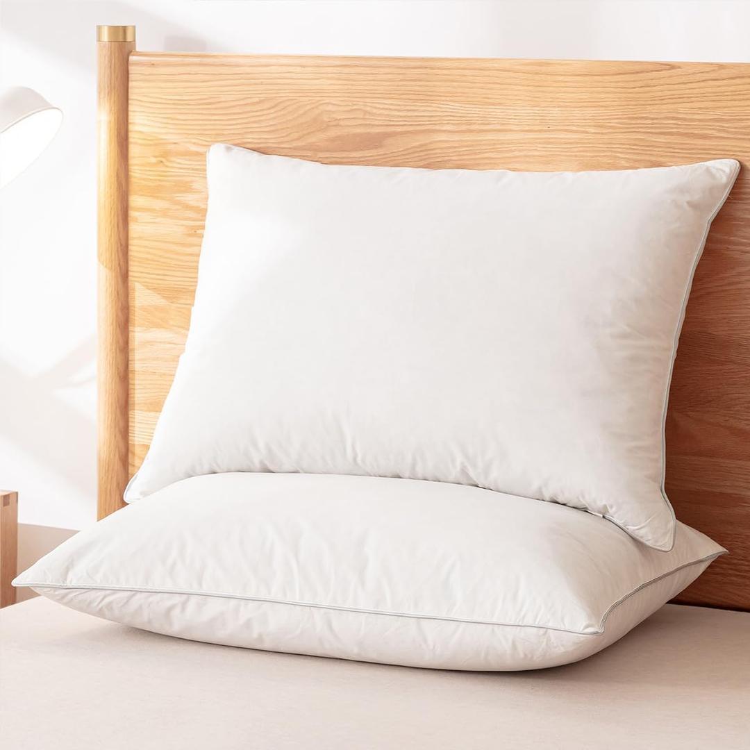 Premium Goose Feathers Down Pillows,White Queen Pillows Set of 2,Luxury Hotel Collection Goose Down Pillows,100% Organic Cotton Fabric,Breathable and Skin-Friendly,650 Thread Count (Queen (Pack of 2), Soild White)