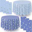 Chumia 6 Pcs Blue Coastal Tablecloth, 84 x 84 inches, Round Coastal