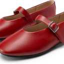 DREAM PAIRS Women's Ballet Mary Jane Flats Dress Round Toe Comfortable Casual Slip On Buckle Strap Flat Shoes (9.5, Red)