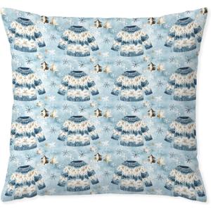 Vintage Blue Winter Sweater Pillow Covers 18x18, Rustic Farmhouse Winter Snowflake Christmas Tree Decorative Throw Pillow Covers for Couch Sofa Bedroom Living Room Home