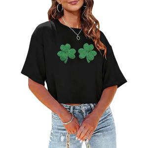 St Patricks Day Shirts Women Pattys Day Crop Top Shamrock Tshirt Lucky Short Sleeve Tops,MEdium