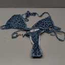 Verdusa Women's 2 Piece Leopard Print Cheeky Triangle Bikini Sets Self Tie High Cut Swimsuit (Medium, Teal Blue)