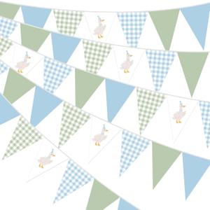 Pasimy 5 Pcs One Silly Goose Birthday Party Decorations Blue Green Gingham Print Pennant Banners Funny Geese Triangle Bunting Banners for Farm Animal Baby Shower First Birthday Party Decorations