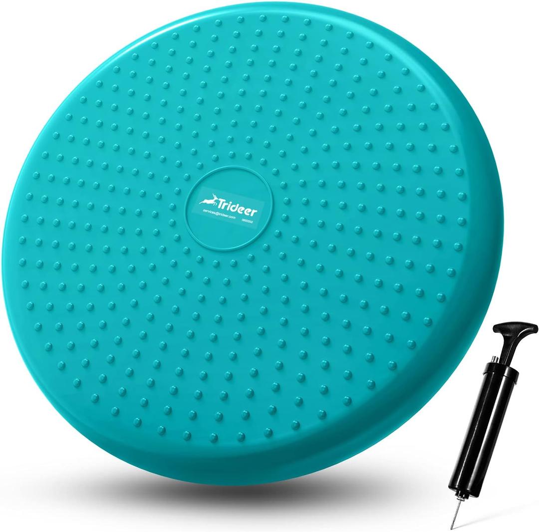 Trideer Wobble Cushion with Inflation Pump - Wiggle Seat for Sensory Kids(Multiple Colors), Balance Disc (Extra Thick) (34CM Turquoise)