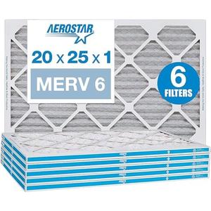 Aerostar 20x25x1 MERV 6 Pleated Air Filter, AC Furnace Air Filter, 6 Pack (Actual Size:20x20x1)