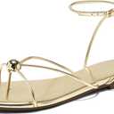 Coutgo Womens Strappy Flat Sandals Open Toe Flip Flops Sandals Ankle Strap Summer Beach Shoes (8.5, Gold)