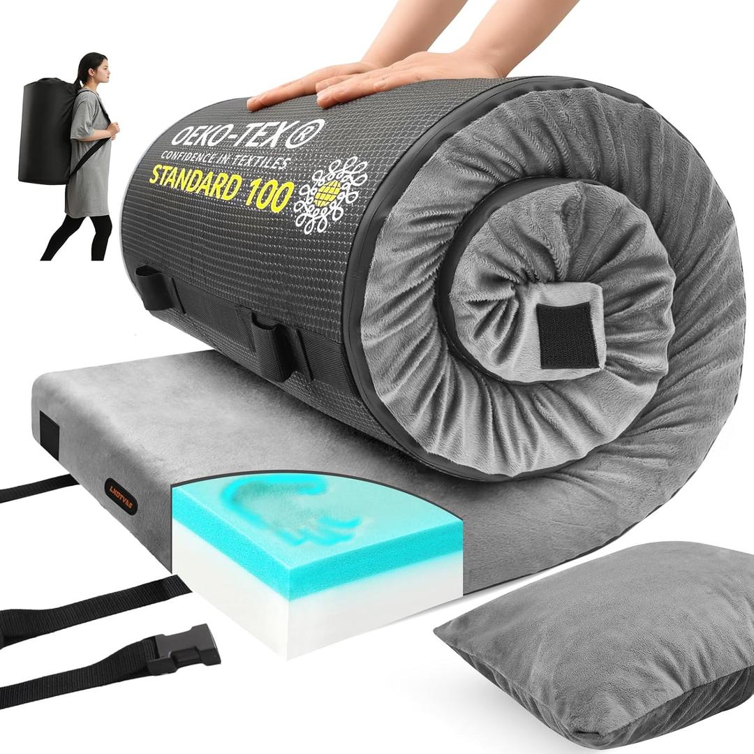 Memory Foam Camping Mattress pad, Comfortable Thick Floor Sleeping Mat for Adults with Waterproof and Non-Slip Bottom, Portable Roll Up Mattress for Sleepover Guest,Cot Mad for Car Camping (Twin:75*38*3", Gray)