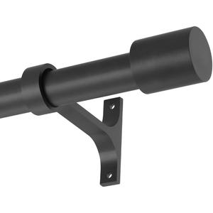 Matte Black Curtain Rods with Cap Finials, Single Curtain Rod for Window 72-144", Decorative Single Drapery Rods Telescoping, Heavy Duty 1-Inch Window Treatment Rods