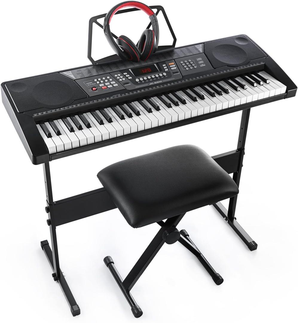 Joy 61-Key Standard Music Keyboard Kit Including USB Music Player Function, Bundle with Headphone, Stand, Stool, Power Supply (JK-66M Kit)