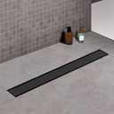 Offset Linear Shower Drain, Black Shower Drain 24 inch with 2-in-1 Tile Insert Cover, Brushed 304 Stainless Steel Side Outlet Black Shower Floor Drain with Hair Catcher and Adjustable Feet