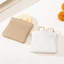 2 Pcs Small Makeup Bag for Purse, Mini Makeup Pouch for Women with Snap Closure Clamp, Portable Small Cosmetic Bag Travel Storage Pouch for Coin Lipstick (White + Khaki)