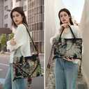 Jursccu Women Canvas Tote Bags Embroidery Handbags Stylish Casual Shoulder Bags