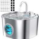 Cat Water Fountain Stainless Steel: Pet Fountains with 10 Filters + 10 Sponges 2.2L Cats Automatic Waterer Bowls for Drinking Small Dog Water Dispenser Indoor HOOISE Metal Kitty Watering Silent