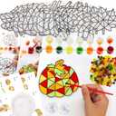 WorldBazaar Fall Pumpkin Suncatchers Craft for Kids 24 Sets Thanksgiving Window Art Suncatchers Ornaments Decoration Harvest Classroom Activity Party Supplies