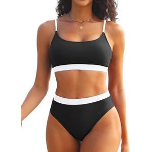 Tempt Me Women High Waisted Bikini Set Athletic Two Piece Swimsuits Sporty High Cut Bathing Suit with Scoop Neck, L Tempt Me Women High Waisted Bikini Set Athletic Two Piece Swimsuits Sporty High Cut Bathing Suit with Scoop Neck, L