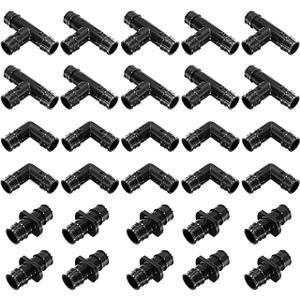 Pex A Fittings –1/2" inch Pex Fittings Set | Elbow, Tee & Coupler Kit | ASTM F1960 Certified PPSU | For Water Supply & Radiant Heating [Pack of 30]