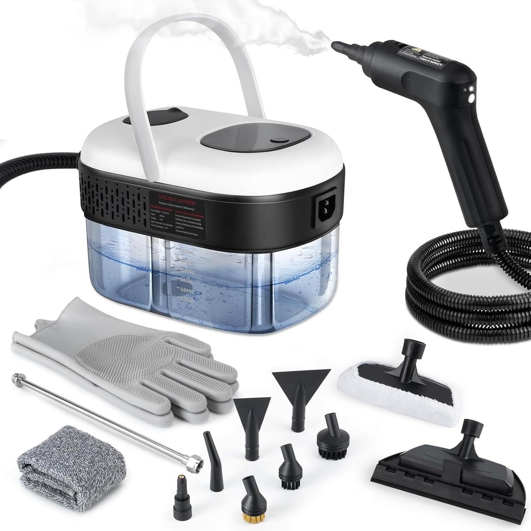 Steam Cleaner, 3-Level Adjustable Handle, 1500W Steam Cleaner for Home, 15s Heat-Up, Portable Steamer for Cleaning Car, 47.04oz Tank, 16 Pcs Accessories for Dirt, Grout, Couch, Furniture, Grease,Tile