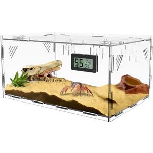 Acrylic Reptile Breeding Box Terrarium Cage Tank, 11.8"x7.9"x5.9", with Temperature Hygrometer, for Small Reptiles, Snakes, Insects, Home Office