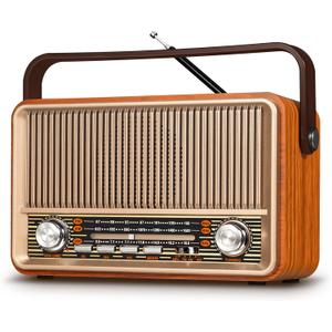 PRUNUS J-120 Radio Portable AM FM, Gift for Dad and Mom,Plug in Wall or Rechargeable Battery Powered Transistor Radio for Home Outdoor Emergency Use,Retro Vintage Bluetooth Speaker (Gold)