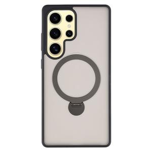 For Samsung Galaxy S25 Ultra Magnetic Case Rotary Ring Kickstand TPU + PC Phone Cover - Black