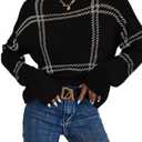 FOTKLAX Women's Pullover Knit Sweater Plaid Crew Neck Long Sleeve Knitted Cute Trendy Cozy Sweaters for Fall and Winter.M