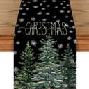 Artoid Mode Black Pine Tree Snowflake Merry Christmas Table Runner, Seasonal Winter Xmas Holiday Kitchen Dining Table Decoration for Home Party Decor 13 x 72 Inch, Black