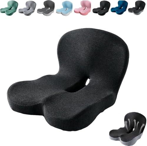 Celinva Orthopedic Cushion,Ergonomic Memory Foam L-Shaped Integrated Seat Cushions with Adjustable Strap,Ultra Breathable Non-Slip Design for Office Chair,Car,Wheelchair (Black)
