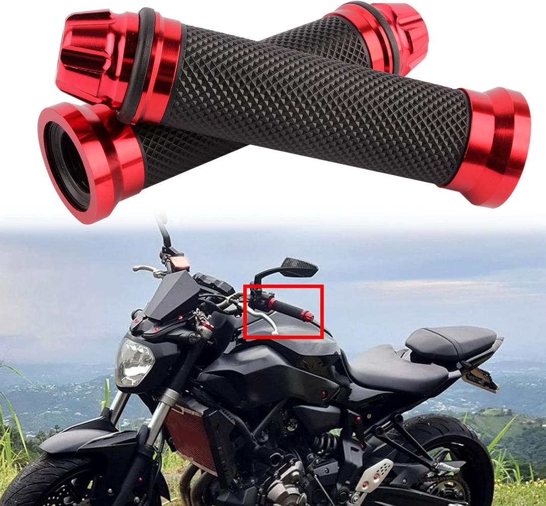 Universal 7/8" 22mm Motorcycle Handlebar Grips - Gel Rubber Compatible with Chopper, Cruiser, Street, Dirt Bike (Red)