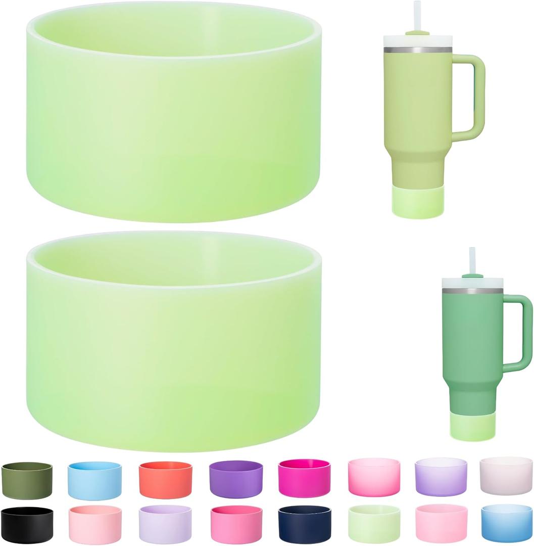 2-Pack Silicone Boot for Stanley Cup 30oz & 40oz, Anti-Slip & Noise Reducing Bottom Protector, BPA-Free Tumbler Base Cover for Quencher H2.0 30/40oz & IceFlow 20/30oz, Accessories for Car & Travel (Clear Citron)