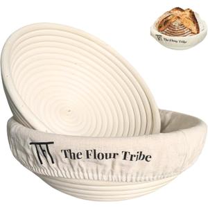 Banneton Bread Proofing Basket: Banneton Basket Set of 2, 9-inch Sourdough Proofing Basket Round Proofing Bowls, Handmade Rattan Baskets w Linen Liners for Dough Proofing, Sourdough Bread Making Kit