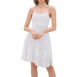 ZTC Floral Summer Dress for Women Spaghetti Strap Sleeveless A-line Dress Casual Beach Daily Wear Perfect for Vacation (White, L)