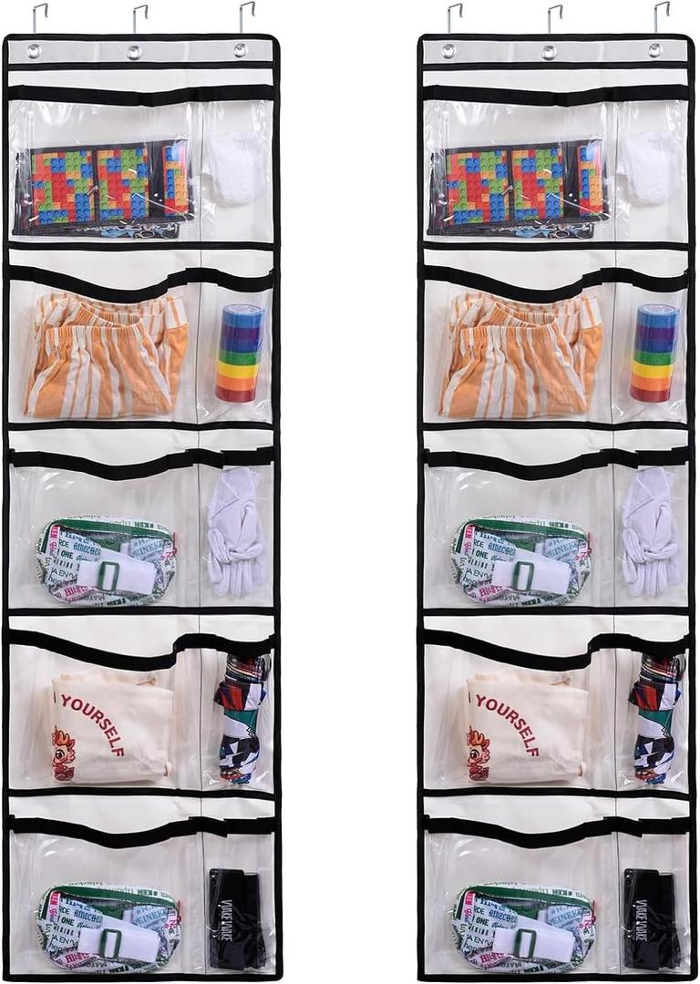 Weekly Kids Clothes Organizer for Daily Activity, Over Door Portable Kids School Clothing Storage with 3 hooks (Beige - 2 Set)