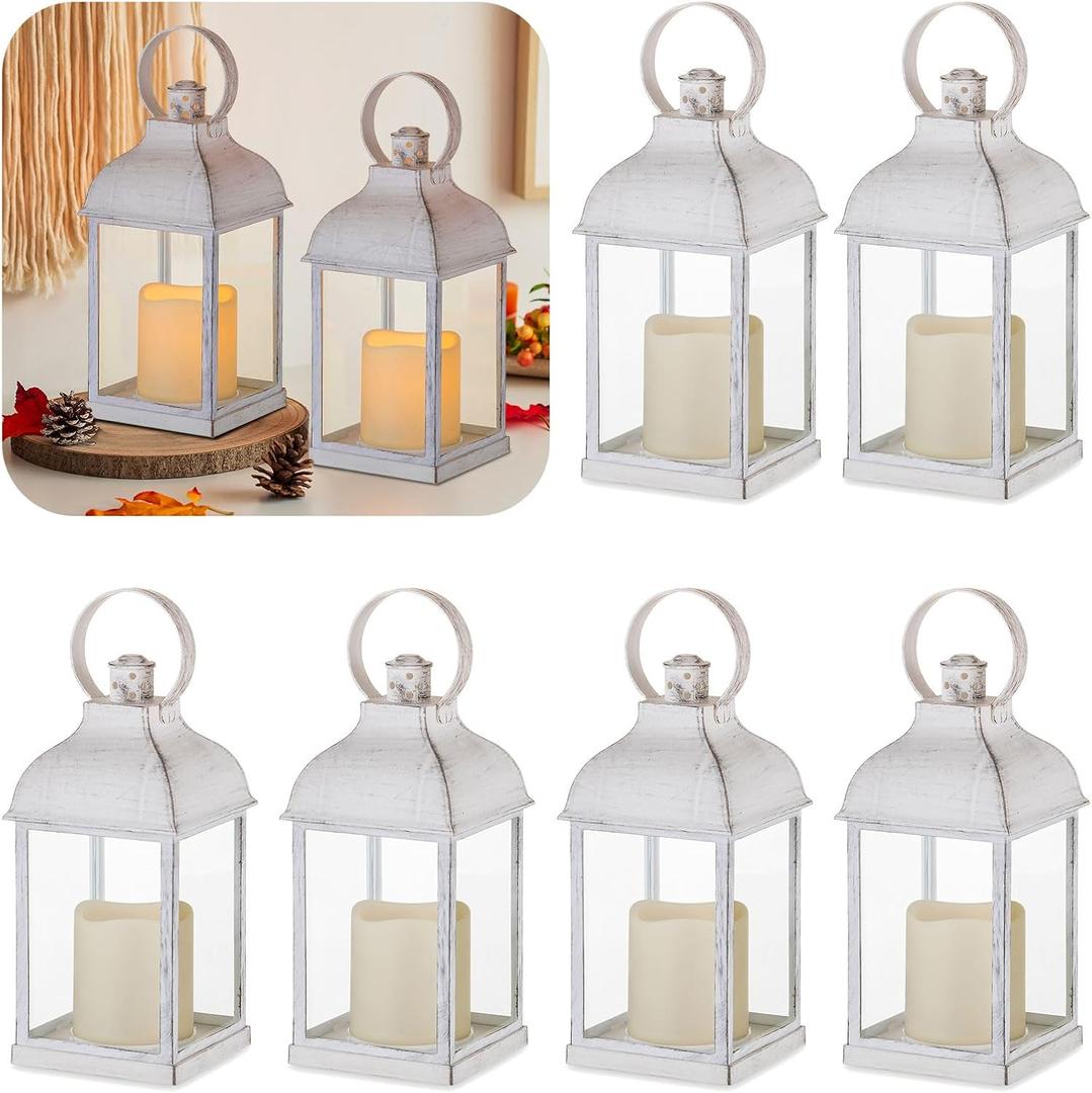 White Lanterns Decorative Indooor for Wedding: 6 Pcs Farmhouse Candle Lantern Bulk for Tables Centerpieces Small Outdoor Candle Holder