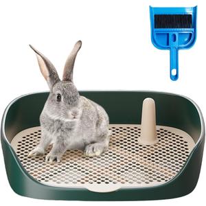 Tfwadmx Rabbit Litter Box Guinea Pig Litter Boxes Small Animal Toilet Corner Pan Rectangle Potty Trainer for Ferret, Chinchilla(15.7" x 11.8" x 3.9") (Green)