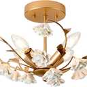Flush Mount Ceiling Light Fixture, Vintage Ceramic Flowers Ceiling Light Fixture, Gold Ceiling Lighting, Hallway Lighting Fixtures Ceiling C2801-4