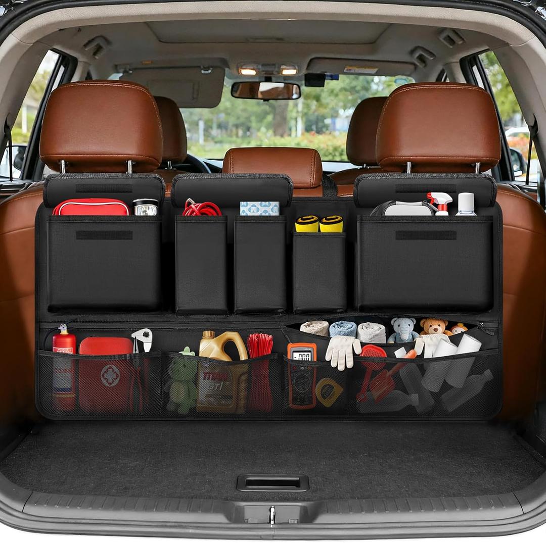 Trunk Organizer for SUV, 35.5" x 18.2" Large Capacity Car Organizers and Storage, Backseat Hanging Storage Bag with 10 Pockets, Adjustable & Waterproof Car Interior Accessories for SUV Truck MPV