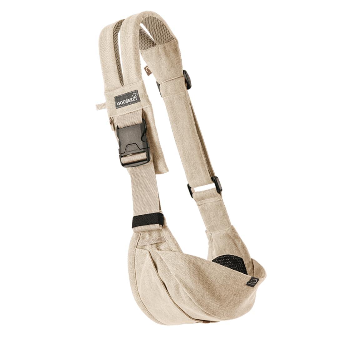 GOOSEKET 365 Toddler Carrier, 100% Cotton, Lightweight, Easy-to-USE, Portable, Suitable from 6-48 Months, Supports UP to 44LBS (Beige)