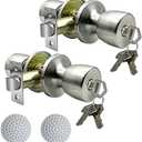DSJJBLL 2Pack Stainless Satin Nickel Door Knob with Lock and Different Keys Round Ball Lock Interior/Exterior Door Knob for Bedroom Or Bathroom