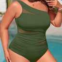 Aqua Eve Plus Size One Piece Swimsuit for Women Tummy Control Bathing Suits One Shoulder Swimwear (Green, XXXL)