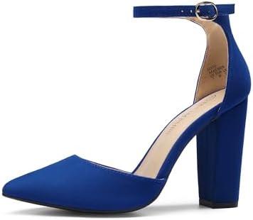 DREAM PAIRS Women's Coco High Heels Chunky Block Pumps Pointed Closed Toe Ankle Strap Dress Shoes 8